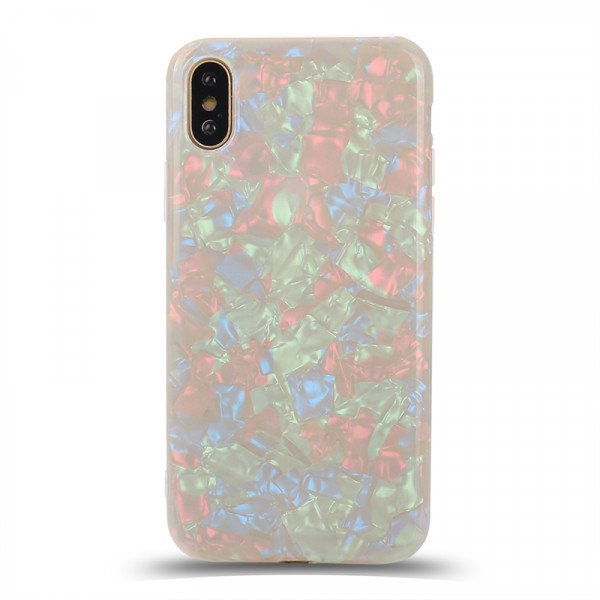 Wholesale iPhone Xs Max IMD Dream Marble Fashion Case (Rainbow White)